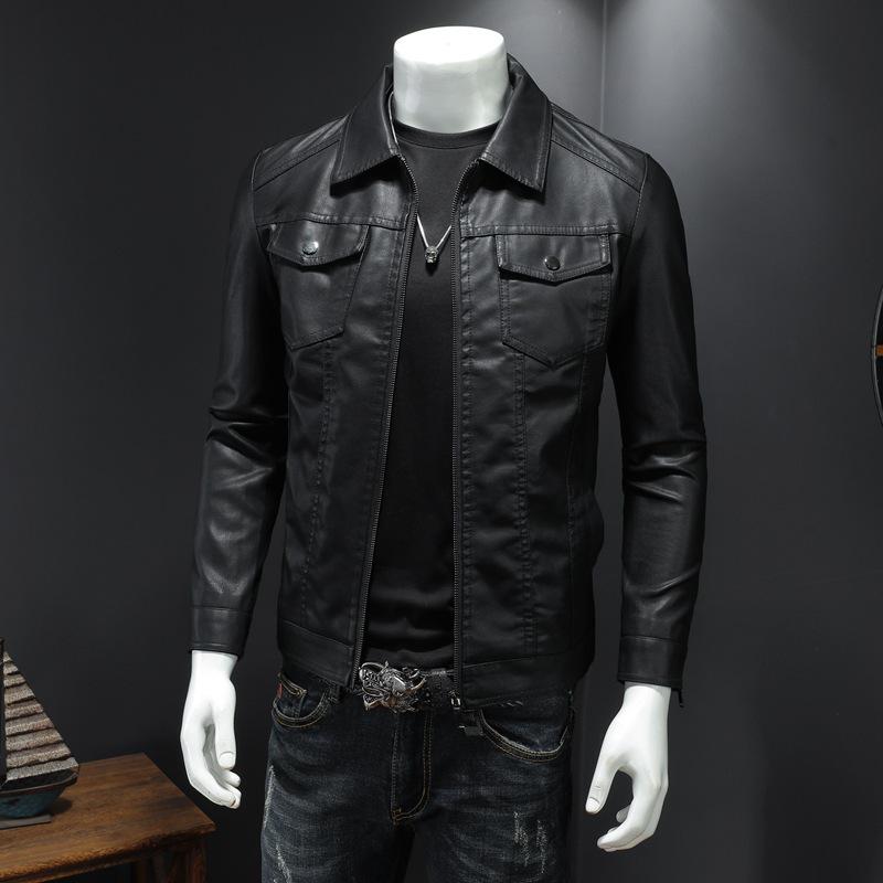Giacca da Moto da Uomo in Ecopelle PU Slim Fit - Collezione Primavera/Autunno 2026 Stile Coreano con Fodera in Pile