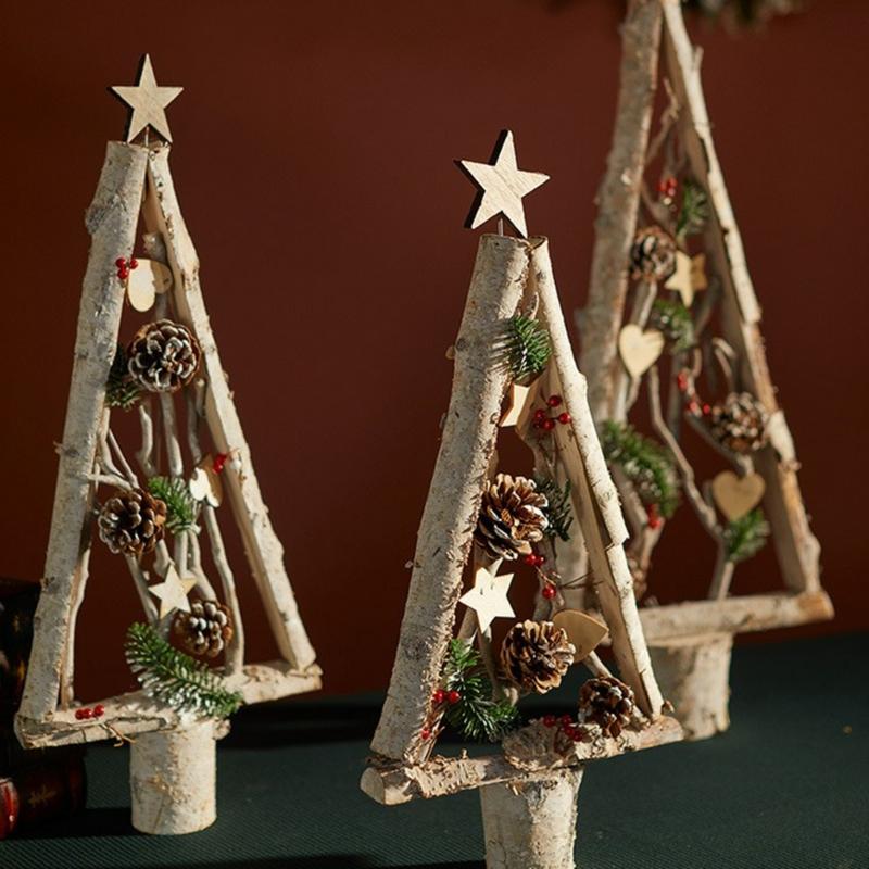Wood Miniature Christmas Tree Accessory Distinctive Miniature Christmas Tree Ornament Wood Home Festival Decorations