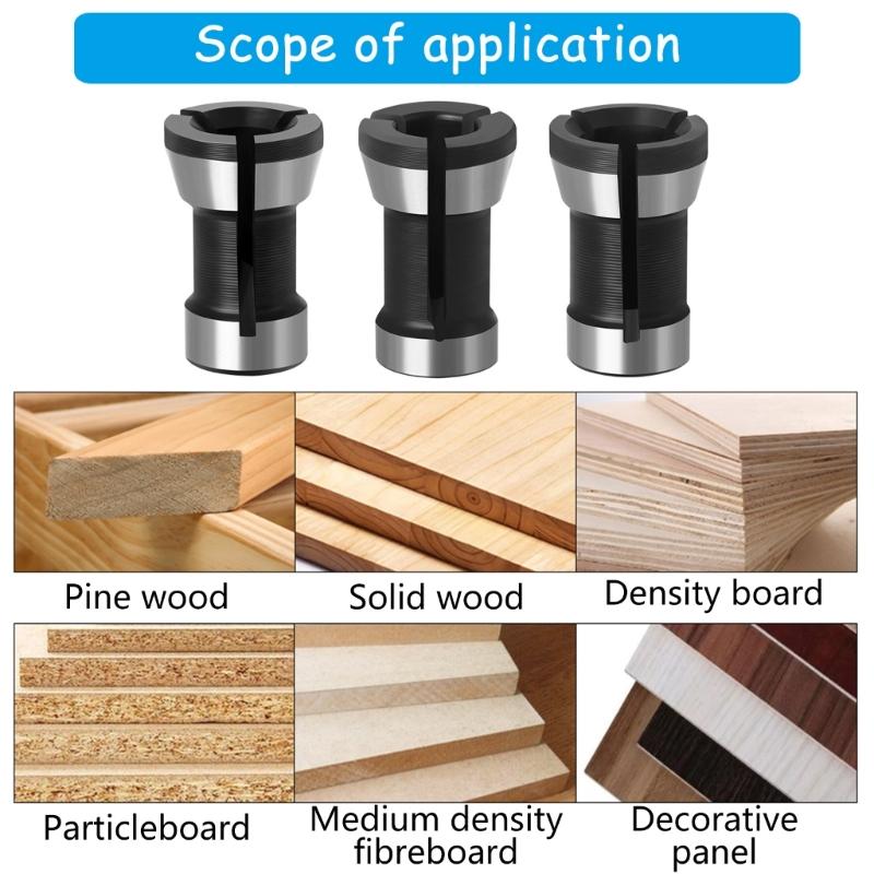 3 Stück Hochpräzisions-Trimmer-Fräser-Spannzangen-Adapter-Set für verbesserte Kompatibilität und Effizienz in Graviermaschinen