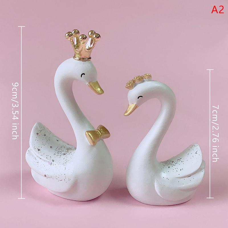 1 Pair Resin Swan Statue Figurines Swan Cake Topper Sculpture Cake Dashboard Baking Wedding Birthday Cake Decorating Supplies
