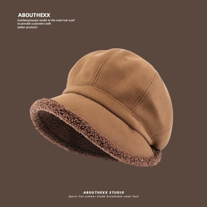 Big Head and Face Showing Small Hat for Women In Autumn and Winter Fisherman's Hat Versatile Thickened Warm Ear Protection New Style Pile Beret