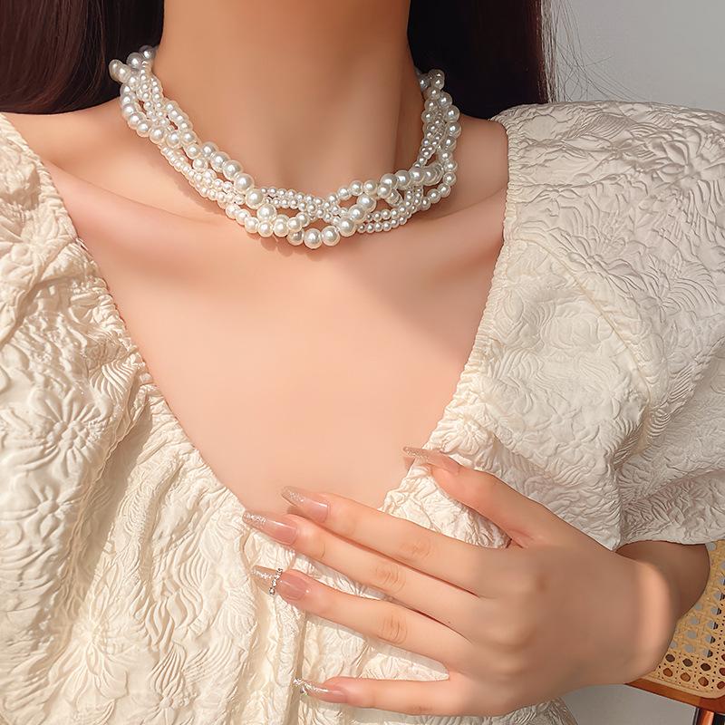 Ins Style Layered Pearl Choker, Multi-Strand Faux Pearl Necklace, Minimalist Everyday Pendant Jewelry for Women