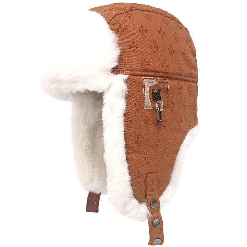 

Trendy Cotton Hats for Men and Women In Winter Thickened Ear Protection Lei Feng Hat Windproof Velvet Thickened Cold-proof Chain Plush Flying Hat