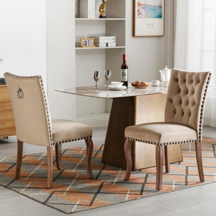 Chaises De Salle À Manger - MUVOE - Light Camel - Bois Massif - Velours - Lot De 2