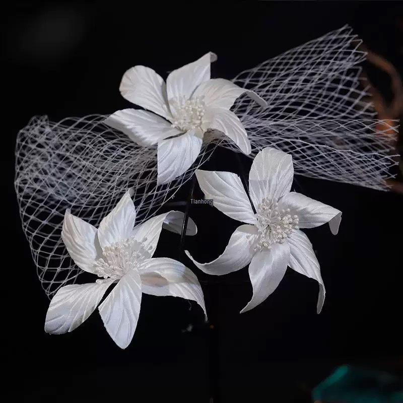 Mori Floral Mesh Hair Clip Headdress for Brides & Photography Styling.