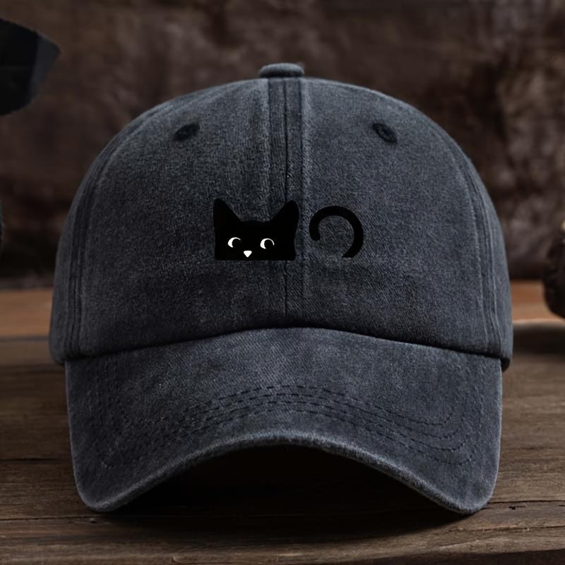 Unisex black cat print baseball cap, fashionable duckbill cap, daily casual outdoor sports