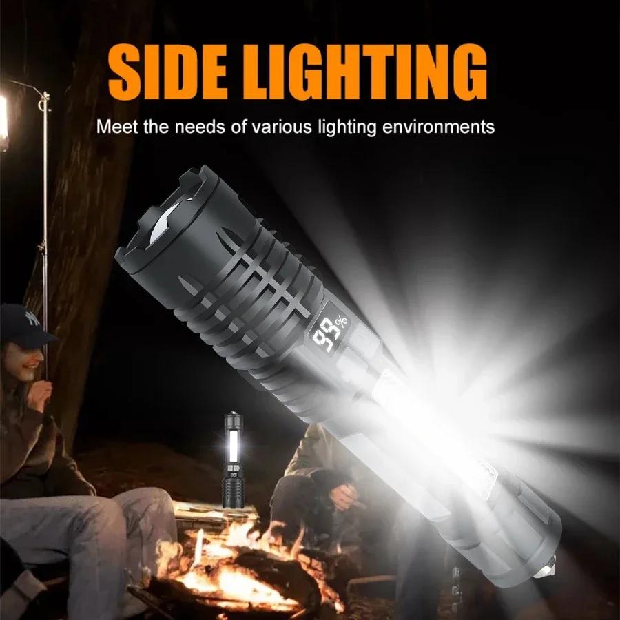 Strong Light Outdoor Camping Fishing Flashlight with Telescopic Zoom, Built-in Rechargeable Battery, Hook and Window Breaking Hammer