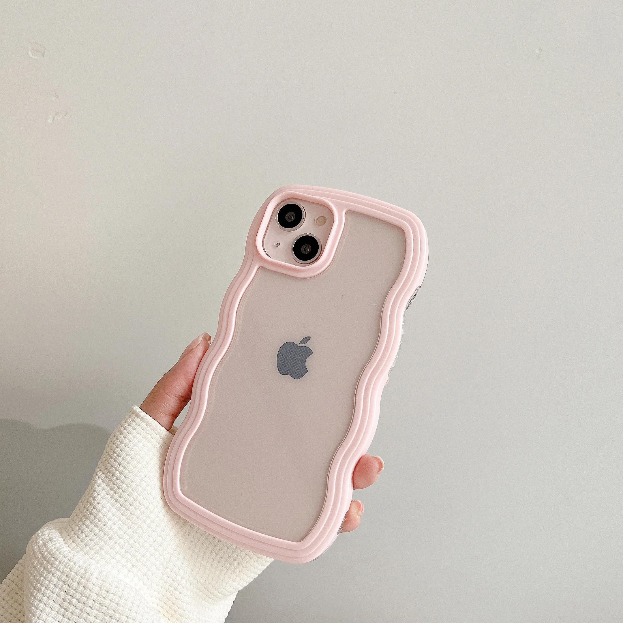 

Модный прозрачный чехол с волнистым узором для iPhone 16 11 12 13 14 15 Pro Max Plus17 Air Противоударный бампер Capa Эстетичный For iPhone 15Pro розовый