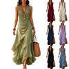 Ärmelloses V-Ausschnitt Chiffon Maxikleid mit Rüschensaum für den Strandurlaub