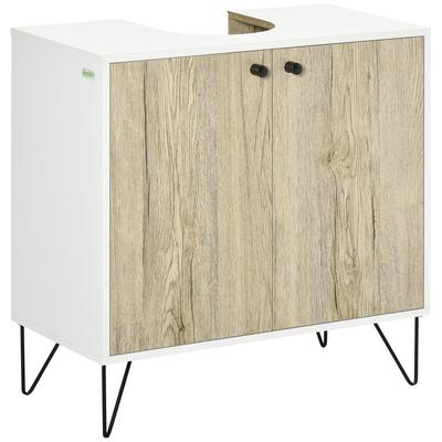 Under-sink Cabinet, Bathroom Cabinet with 2 Doors, Steel Legs, 60 X 30 X 60 Cm, White and Natural Wood