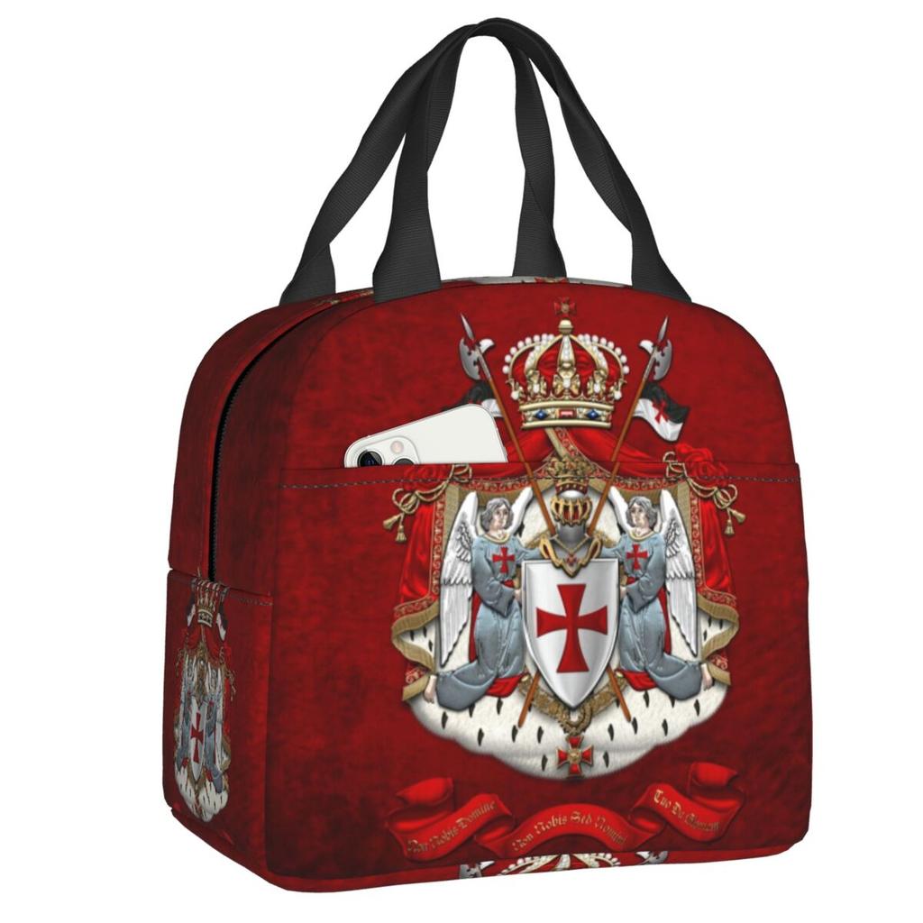 Templar Knight Jerusalem Cross Seal Medieval Warrior Symbol Thermal Insulated Lunch Bag Women Resuable Lunch Tote Food Box