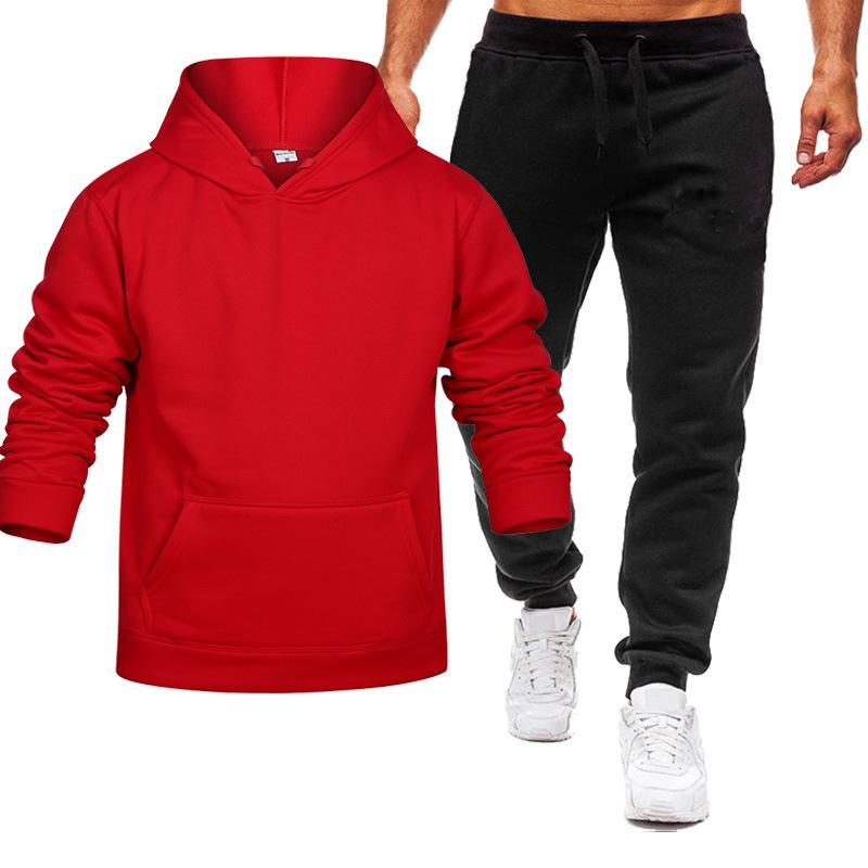 Осенне-зимний спортивный костюм, Мужская однотонная толстовка с капюшоном, комплекты из 2 предметов, мужская одежда, костюм, мужские флисовые спортивные спортивные штаны с капюшоном, комплекты из двух предметов