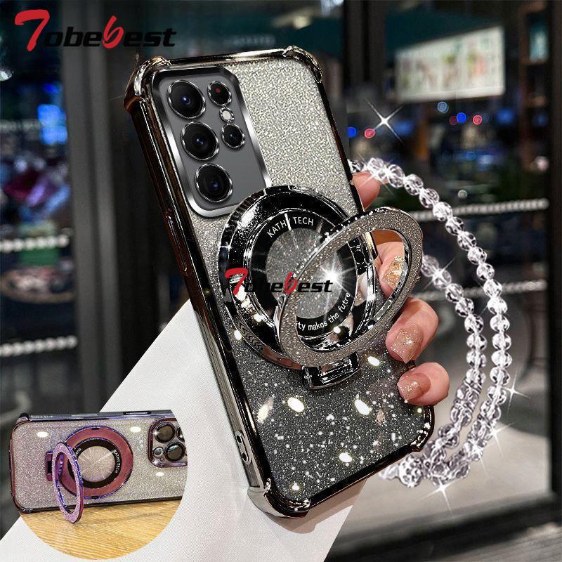 Shockproof Glitter Plating Crystal Bracelet Phone Holder Case For Samsung Galaxy S25 S24 S23 S22 S21 S20 Ultra Plus FE Cover