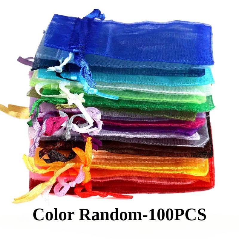 

100 шт разноцветных сетчатых подарочных пакетов с сетчатой сумкой на шнурке для свадеб, дней рождения, вечеринок, рождественских подарков, конфет, ювелирных изделий, инструментов для хранения 7x9cm