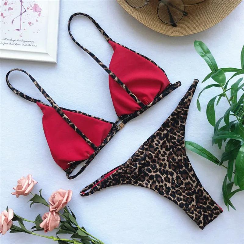 Sexy zvířecí leopardí obvaz s potiskem vycpaná podprsenka plavky plavky plážové plavky ženy letní souprava bikini bikiny dovolená