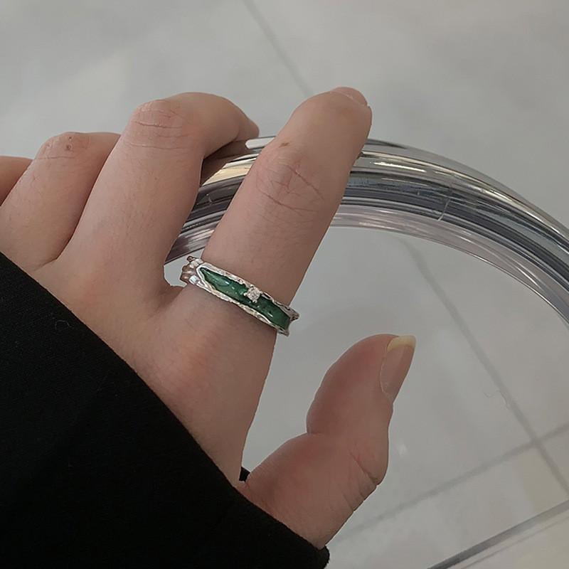 Ins Style Eyecatching Green Zircon Ring For Women Adjustable Jewelry Copper