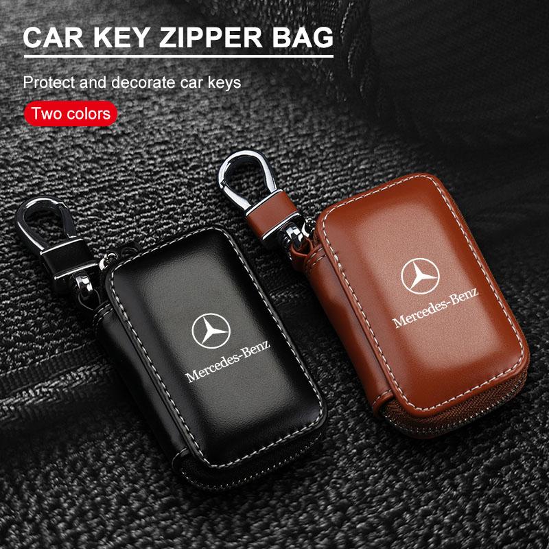 1ks Kožený Znak Pouzdro na Klíče od Auta Klíčenka Zipové Pouzdro Taška Pro Mercedes Benz AMG GLC GLA CLA GL A B C E S Třídy W176 W246 W205 X253 X156 C117