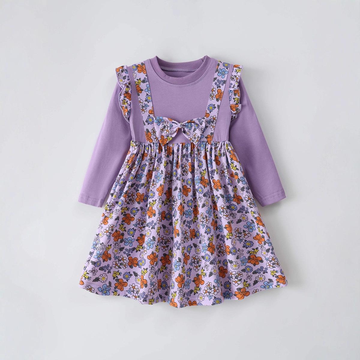 

Новое европейское и американское платье с длинными рукавами и бантом для девочек: Весенне-осеннее платье принцессы для возраста 2-8 лет. 120cm (6Y) фиолетовый