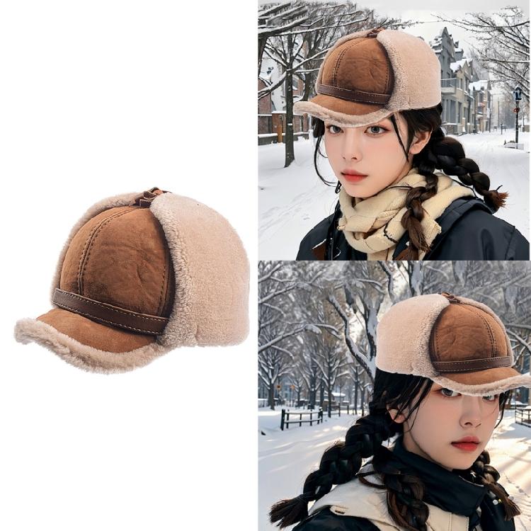 Men Women Sheepskin Wool Hat Cold Weather Hiking Hat Warm Cycling Skiing Hat