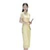 Bright yellow white cheongsam girl young early autumn new Chinese style improved slim and thin cheongsam skirt