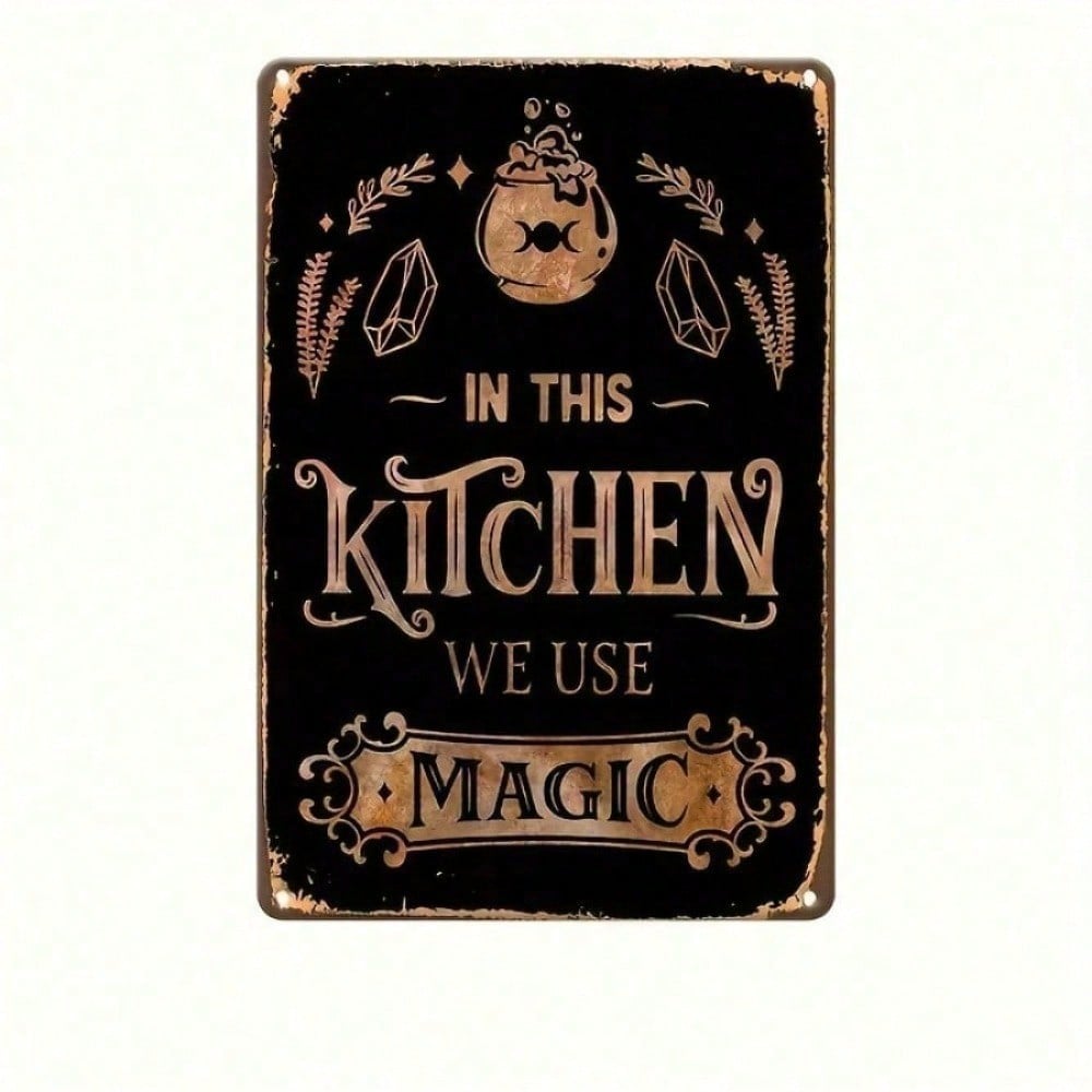 Vintage Metal Tin Sign Magic Kitchen Halloween Decor Wall Art 12x8 Inch