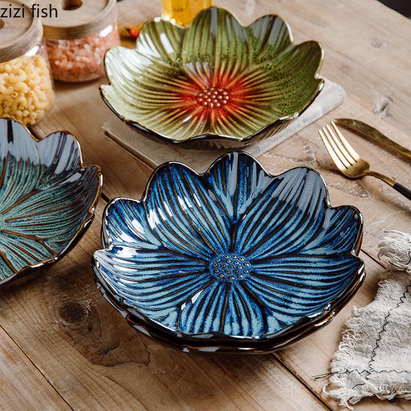 Prato de Jantar de Cerâmica em Forma de Flor Prato de Frutas Tigela de Salada Pratos de Sobremesa Prato Dim Sum Bandeja de Lanches Pratos de Sushi Prato de Sashimi