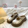 Round Head Lace Edge Bag Head Half Slippers New One-pedal Single Shoes Student Bow Platform Slippers