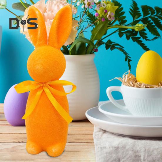 Easter Bunny Statue Freestanding Foam Rabbit Ornament Faux Moss Rabbit Flocked Bunny Figurine Centerpiece for Desk Mantel Dining Table