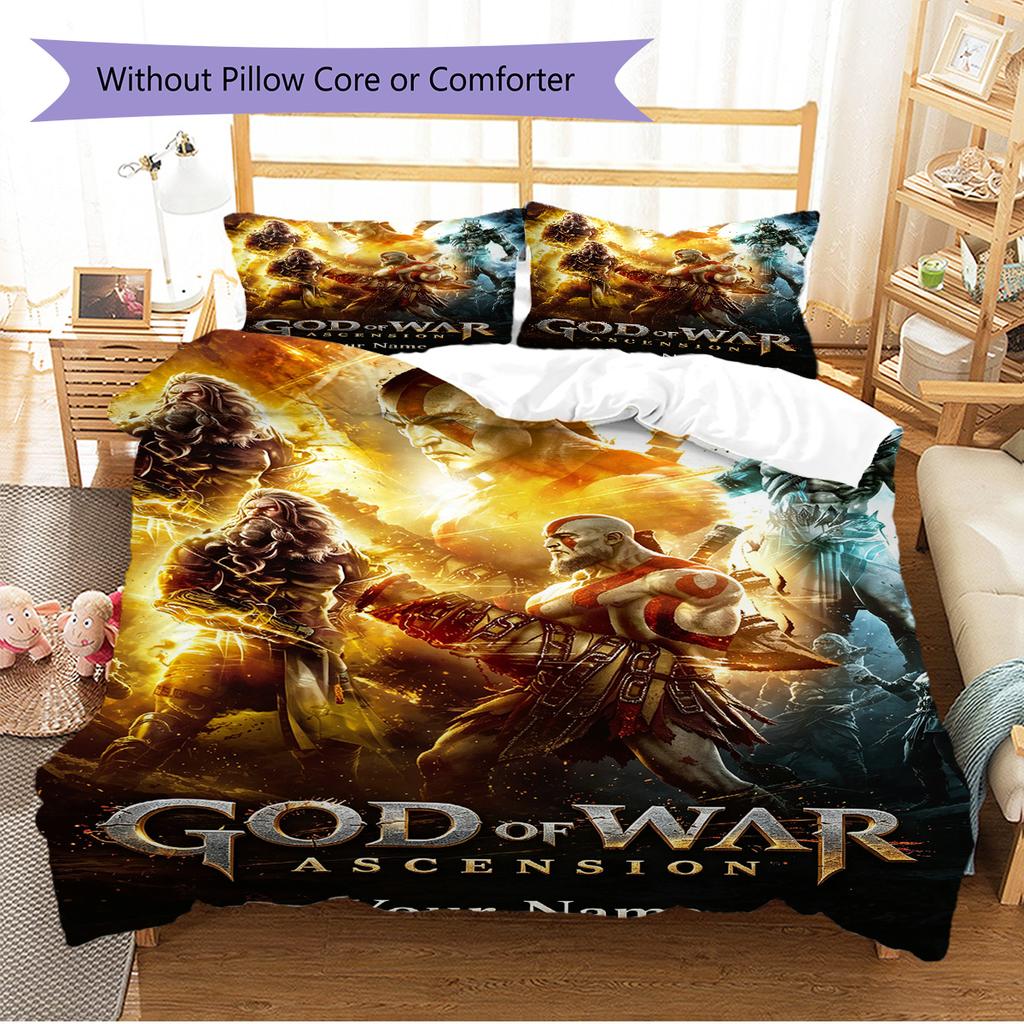 Name Custom God of War Pattern Bedding Set Quilt Cover Pillowcase Home Decor Gift (1 * Duvet Cover + 2 * Pillowcase, Without Core)