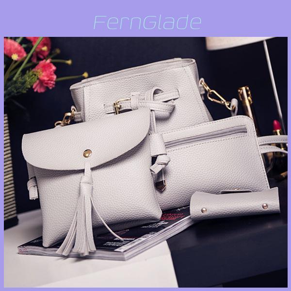 Elegant 4pcs Women Lady Handbag Set In Premium Pu Leather With Adjustable Strap
