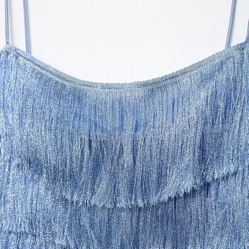 Kaslead New Women Clothes Western Style Fashion Simple Temperament Tassel Short Dress 8351046