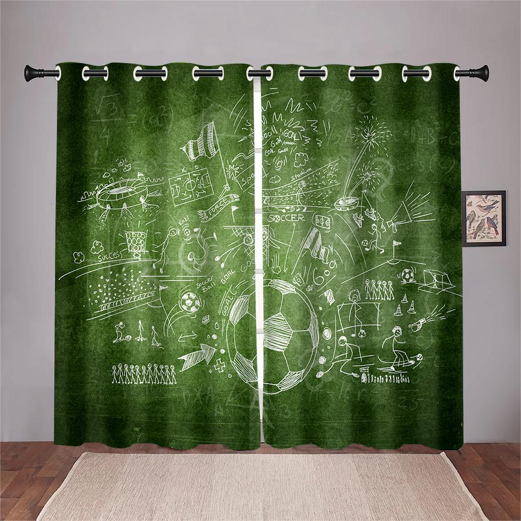 Football Field Green Grass Curtain Football Rhine Field Curtain 2 Panel Football Lovers Living Room Bedroom Den Kids Room Decor