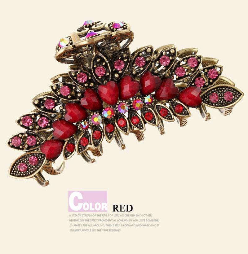 Big Metal Hair Claw Jewelry Vintage Flower Hair Claws Crab Women Banquet Rhinestone Hair Clip Accessories