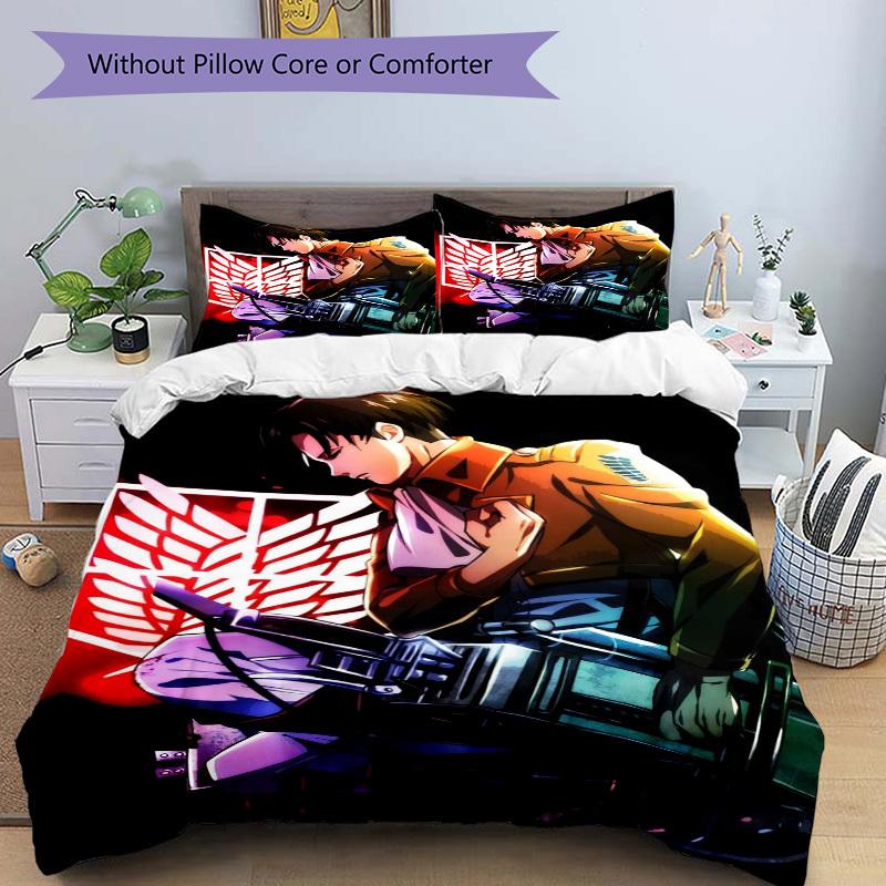 Attack on Titan Aufklärungstrupp Bettwäsche-Set Bettbezug Geschenk für Schlafzimmer, Enthält 1 Bezug und 2 Kissenbezüge, Ohne FüllungB159