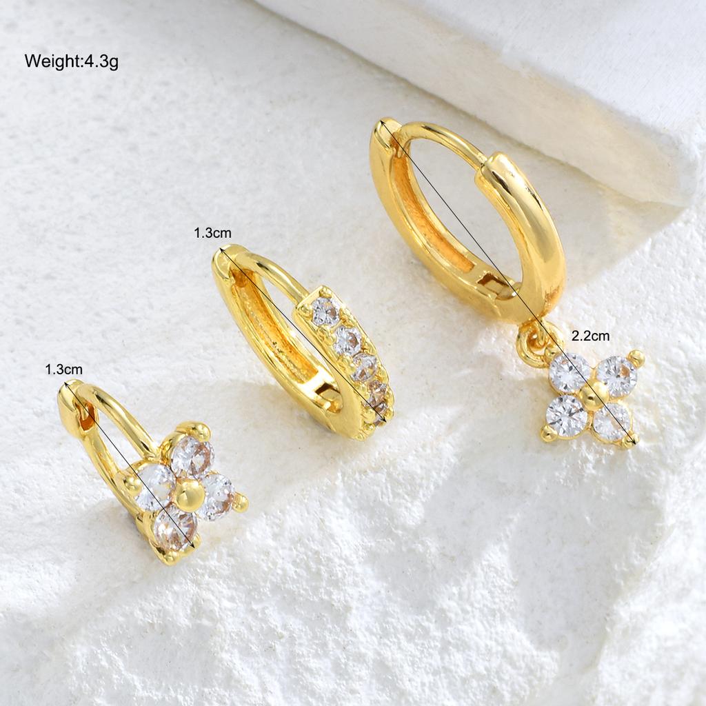 3 Pcs Minimalist Zircon Hoop Earrings Set For Women Fashion Elegant Lightweight Chunky Gold Plated Huggie Earrings Jewelry Gifts