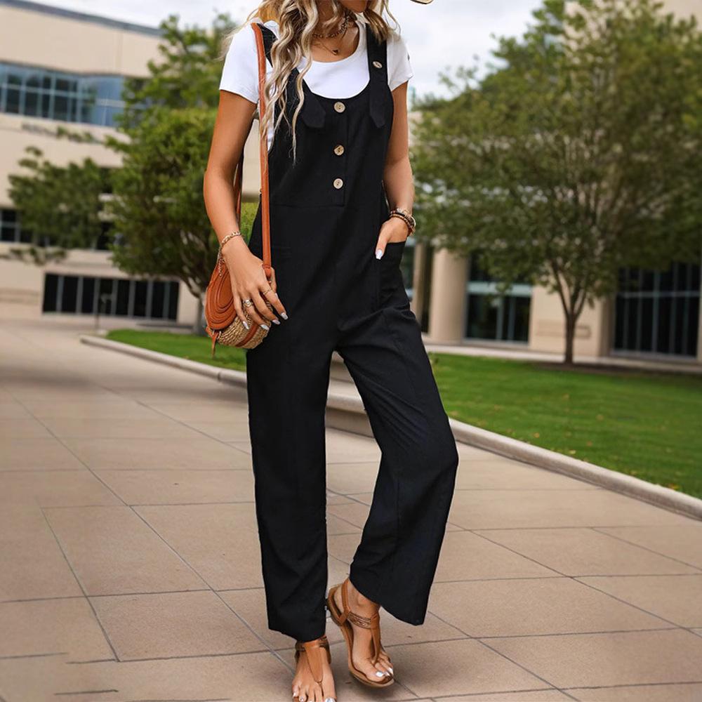 New Women's Wear Simple and Basic Versatile Overalls Straight Casual Suspenders