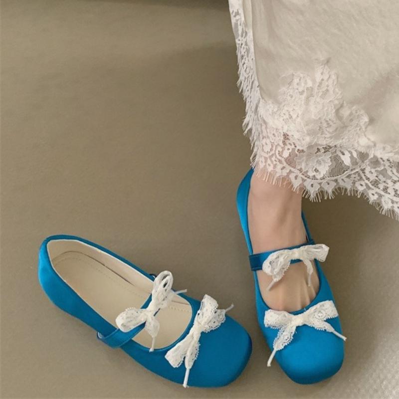 2026 Hot Sale Ladies Shoes Shallow Women's High Heels Fashion Butterfly-knot Casual New Square Toe Best Seller Flat Low Heels