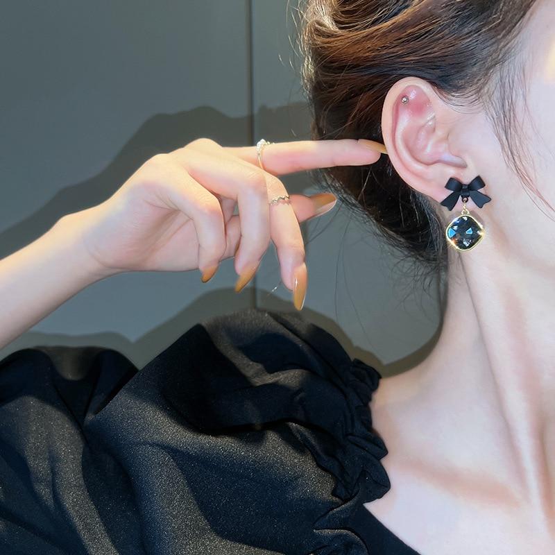 Orecchini Pendenti Con Fiocco Nero E Cristalli – Goccia In Zirconia Cubica, Vintage Per Donne