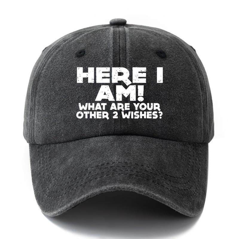 MAKEFGE Unisex Adjustable Distressed Washed Baseball Cap Casual Style  I m Here  Letter Printed Hip Hop Cap чёрный