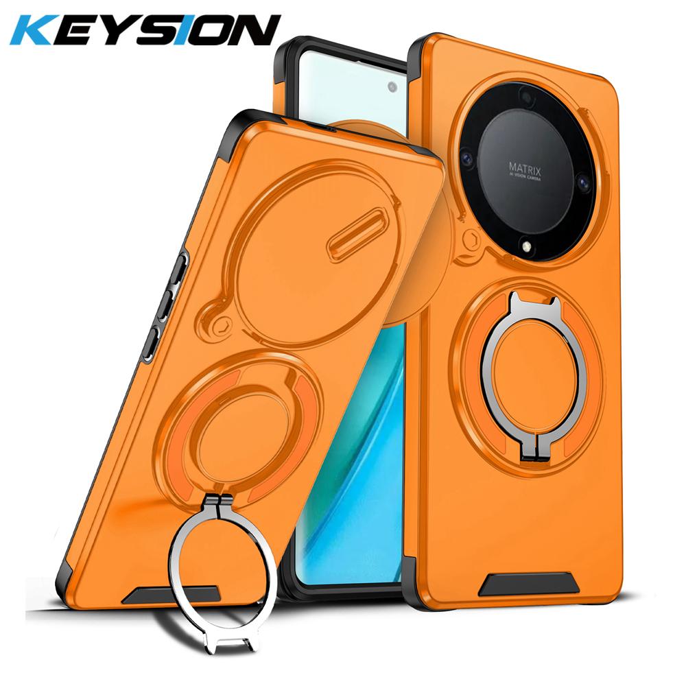 KEYSION 360° Ring Stand Phone Case for Honor X9b 5G X9A Slide Camera Protection Magnetic Shockproof Cover for Magic 5 6 Lite 5G