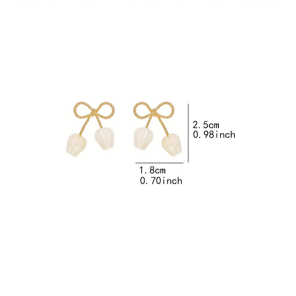 Schleifen-Tulpen-Blumenohrringe für Damen, Eleganter Hochwertiger Hängeschmuck Tägliches Hochzeitsgeschenk für Freundin