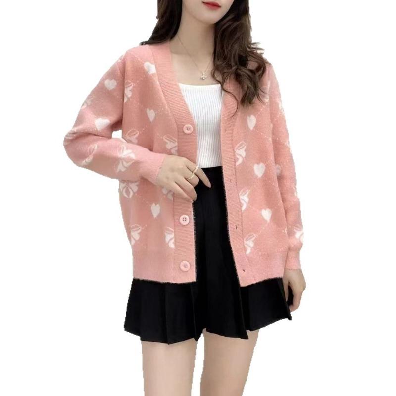Knitted cardigan women's autumn and winter new lazy style imitation mink loose knitted sweater wearing long sleeves to show thin fashion temperament