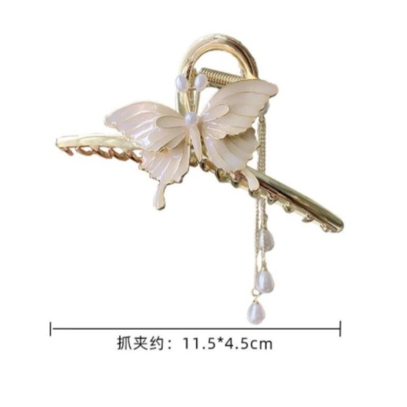 1 Pcs Elegant Tassel Butterfly Pearl Grab Clip Flower Women's Fashion Sweet Metal Headwear High-end Jewelry Accessories