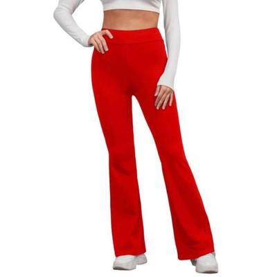 Women Flared Pants High Waist Tummy Control Elastic Waistband Solid Color Sports Trousers Streetwear Fashion