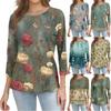 Kadın Modası Günlük Yuvarlak Yaka 3/4 Kollu Gevşek Baskılı Tişört Bayan Üst