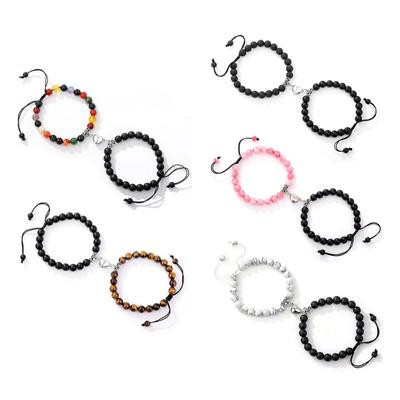 2 Pieces Natural Stone Beads Magnetic Bracelet Couple Connecting Bracelet Valentine's Day Gift for Couple Him and Her