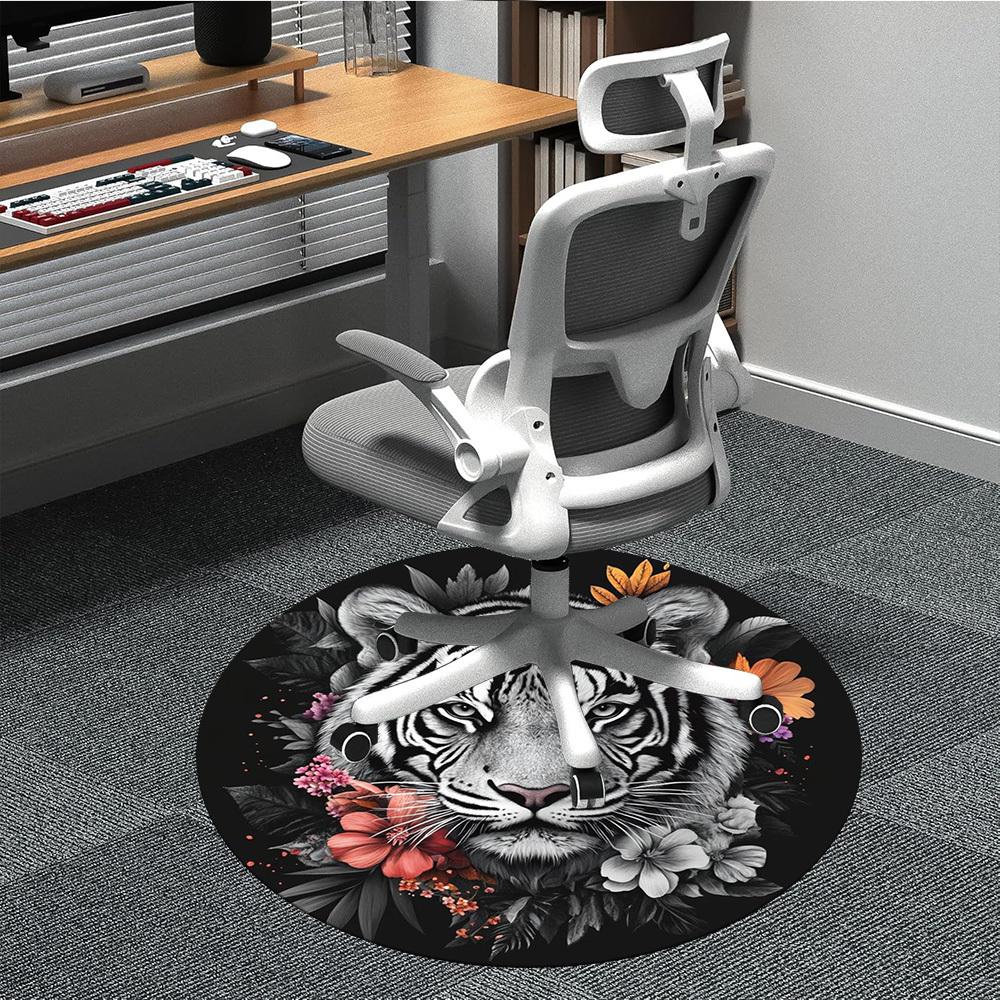 

1pc Tiger Floral Decor Chair Carpet for Office Non-Slip Mat for Office - Decorative Floor Mat yy251030212 80cm by 80cm