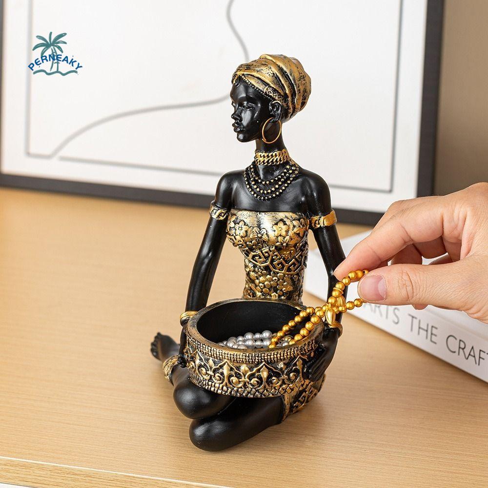 Hars Afrikaanse Vrouwen Opbergbakje Europese Stijl Decoratief Sieraden Displayrek Tribaal Ontwerp Sleutels Opbergdoos Kastje