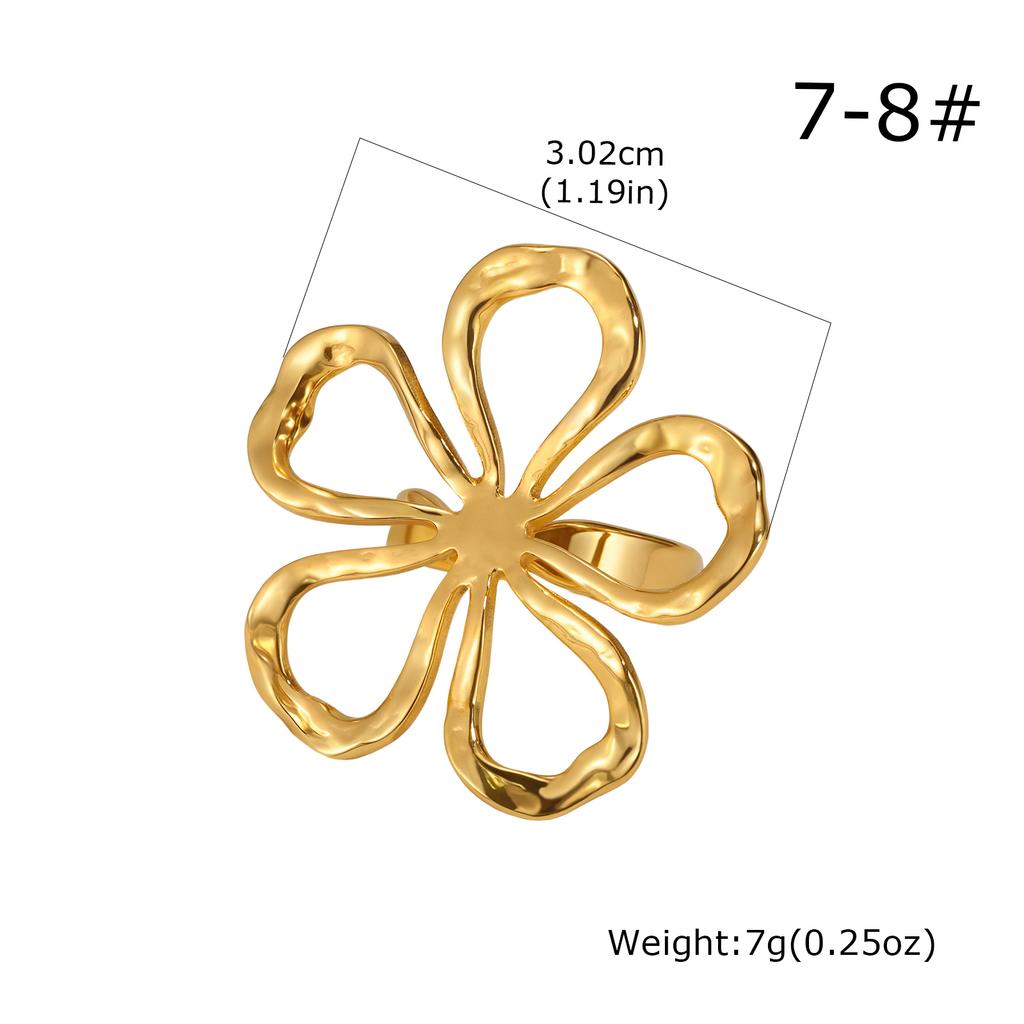 Flower Rings,french Vintage Style 18K Gold Plated Large Hollow Floral Statement Ring Aesthetic Open Brand Jewelry for Women
