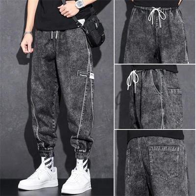 Neun-Minuten-Hosen für Herren Spring Hundred Tide Gangster Hübsche koreanische Version des Trends der lockeren Herrenjeans mit Kordelzug